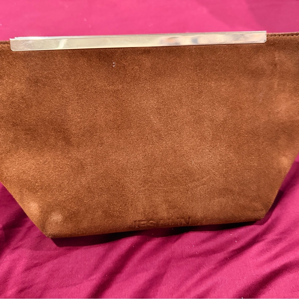 Brown Suede Clutch with Silver Accent